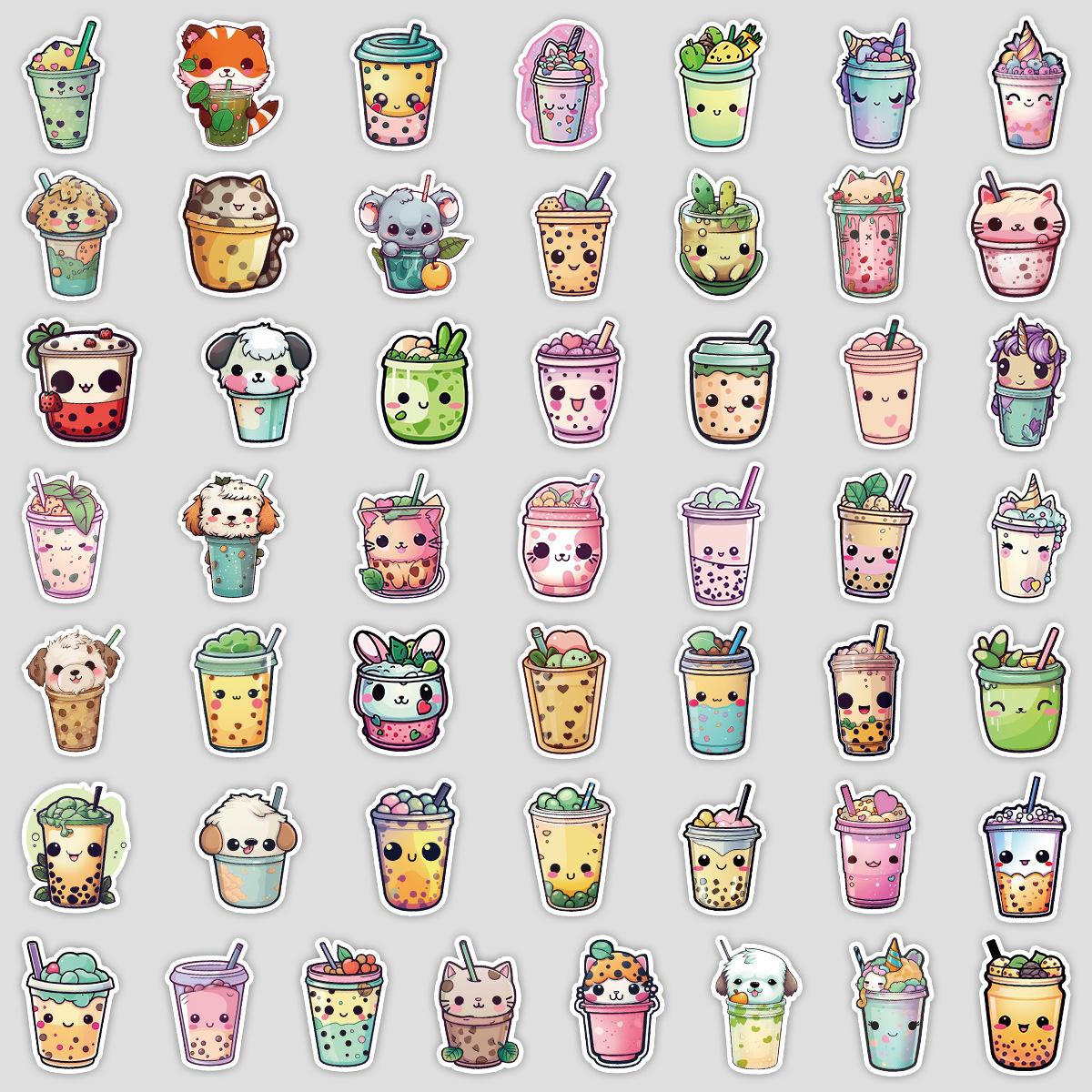 

50 штук граффити-наклеек для боба-молочного чая, наклейки для украшения водонепроницаемых чемоданов и стаканов для воды, креативные наклейки для молочного чая