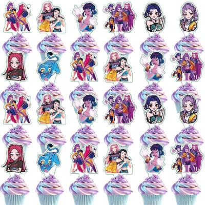25pcs K-POP Demon Hunters Birthday Party Cake Decor Set Large & Small Toppers Wrappers and Picks for Kids Party Supplies