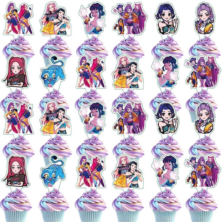 In Stock kpop demon hunters Theme Birthday Party Decorations Cake Picks Large Picks Small Picks Cake Border Pick Set