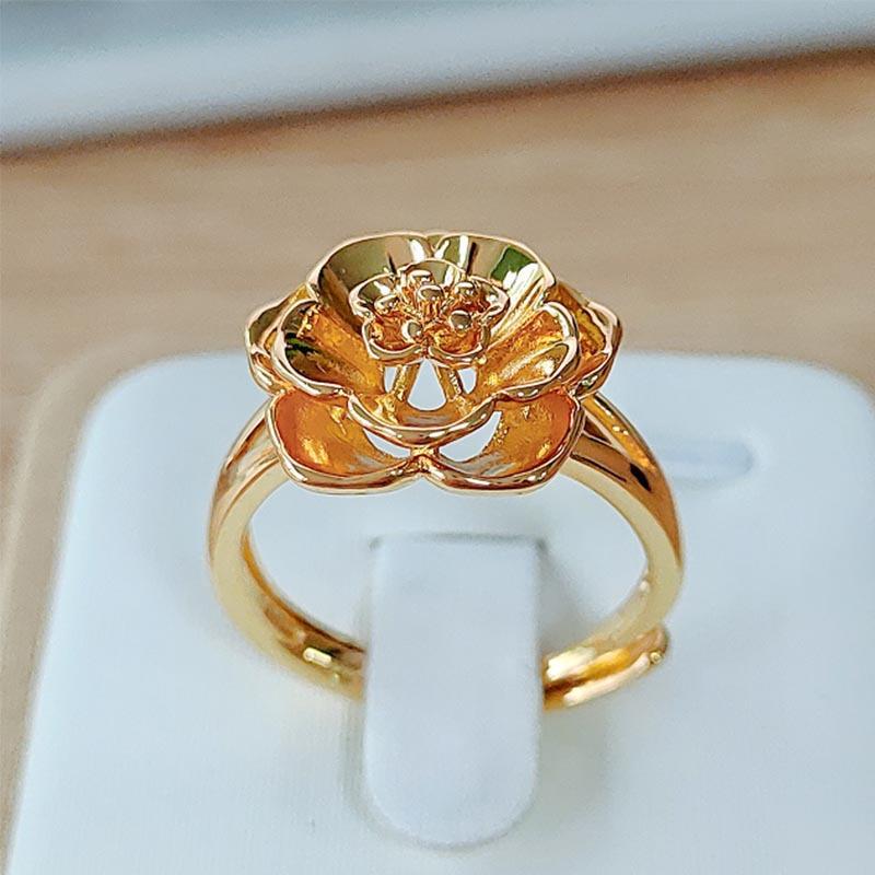 Gold Imitation Gold Flower Opening Ring Women'S Fashion Temperament Light Luxury Hand Jewelry
