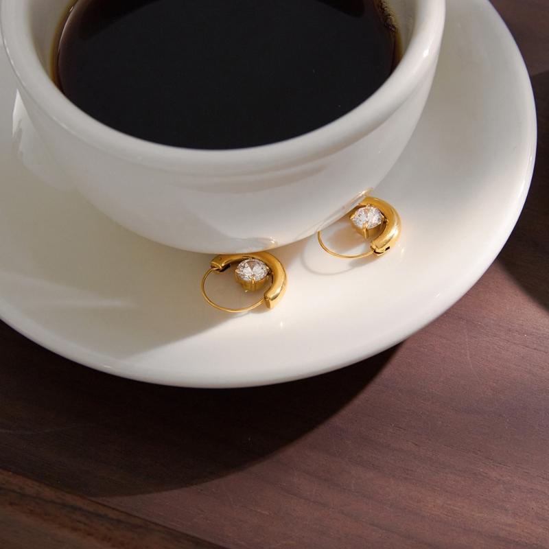 Unique Drop Earrings with Sparkling Zircon Stones Stainless Steel Texture Comfortable and Stylish Jewelry for Any Outfit