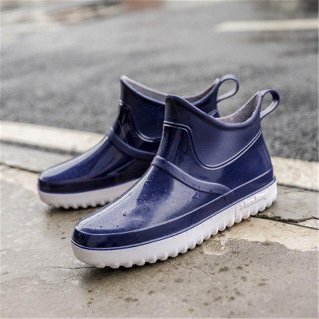 Men's Waterproof Ankle Rain Boots Rubber Non-slip Car Wash Kitchen Work Shoes Platform Booties