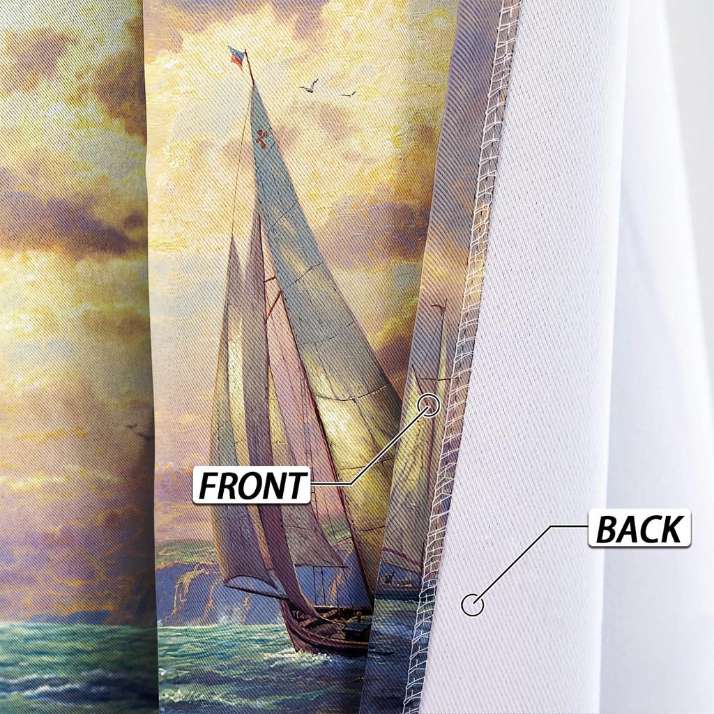 Set Of 2 Ocean Sailboat Pattern Printed Curtains Suitable Living Room Bedroom Office Sliding Window Home Decoration Made Polyester Great Treatment