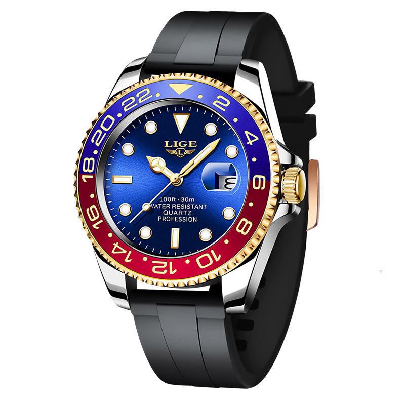 LIGE Men's Green Waterproof Quartz Calendar Sports Wristwatch