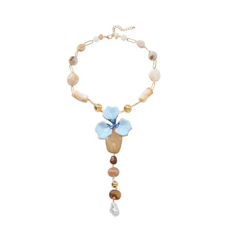Handmade Resin Floral Statement Necklace Women Boho Beach Chic Layered Pendant Chain 2025 Fashion Accessory
