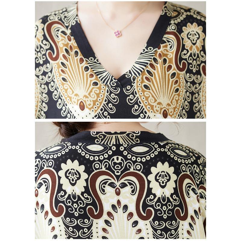 Dimanaf 2024 nadměrně velké šaty letní ženy vintage styl dovolená s výstřihem do V krátký rukáv volný nové české dlouhé šaty