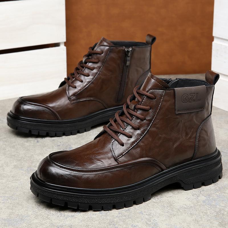 Herrenschuhe Mid-Top Martin Boots Herren Workwear Britischer Stil 2025 Neue Vielseitige Samt High-Top Lederschuhe Trendige Kurze Stiefel