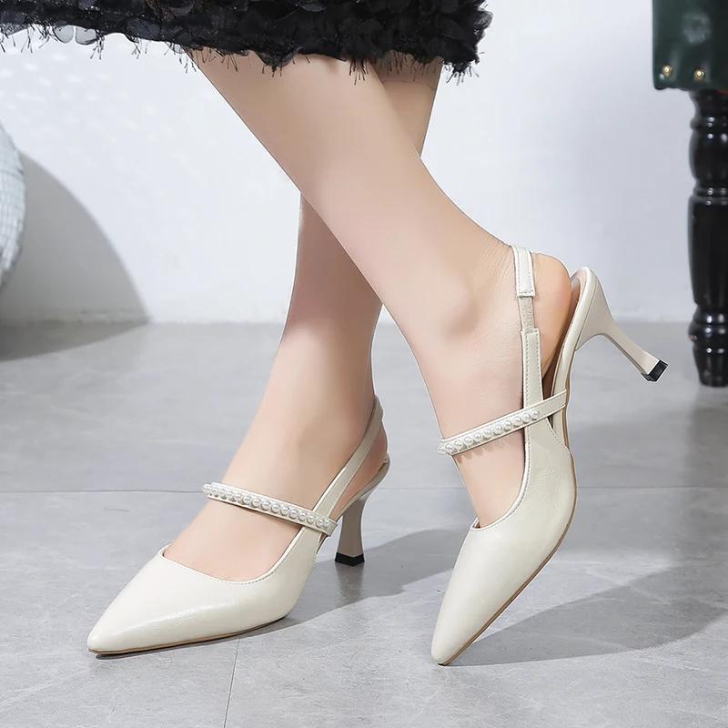 Ladies Shoes 2025 Slip-on Women's High Heels New String Bead Office and Career Sexy Best Seller Solid Closed Toe Sandals