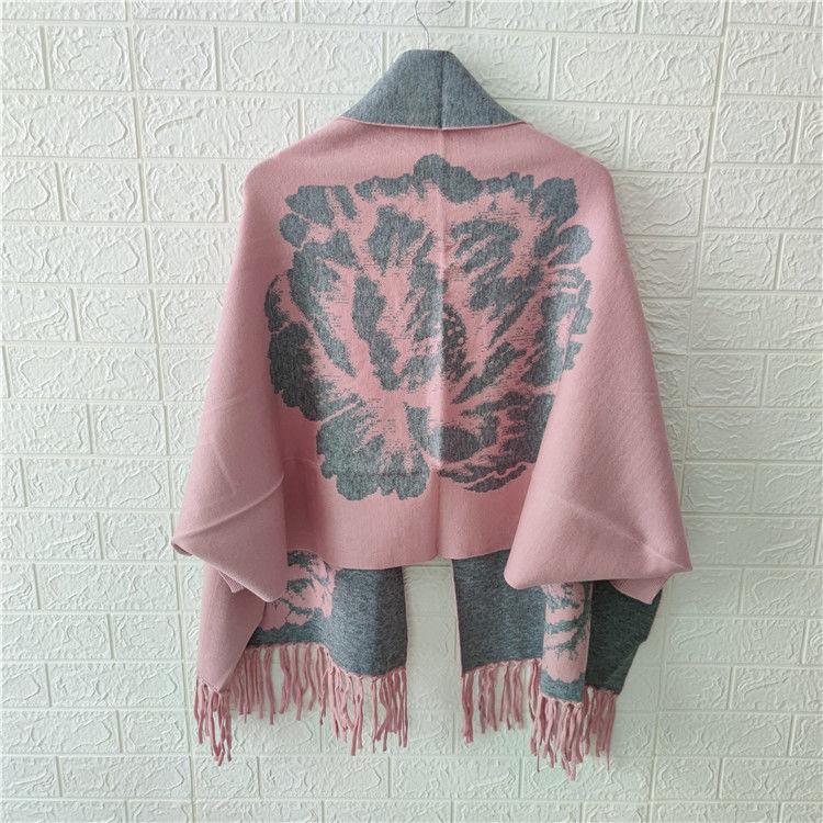 Poncho femeie 2022 toamnă și iarnă imitație de cașmir bujor eșarfă cu franjuri pe două fețe calde mâneci lungi șal pelerina top feminin