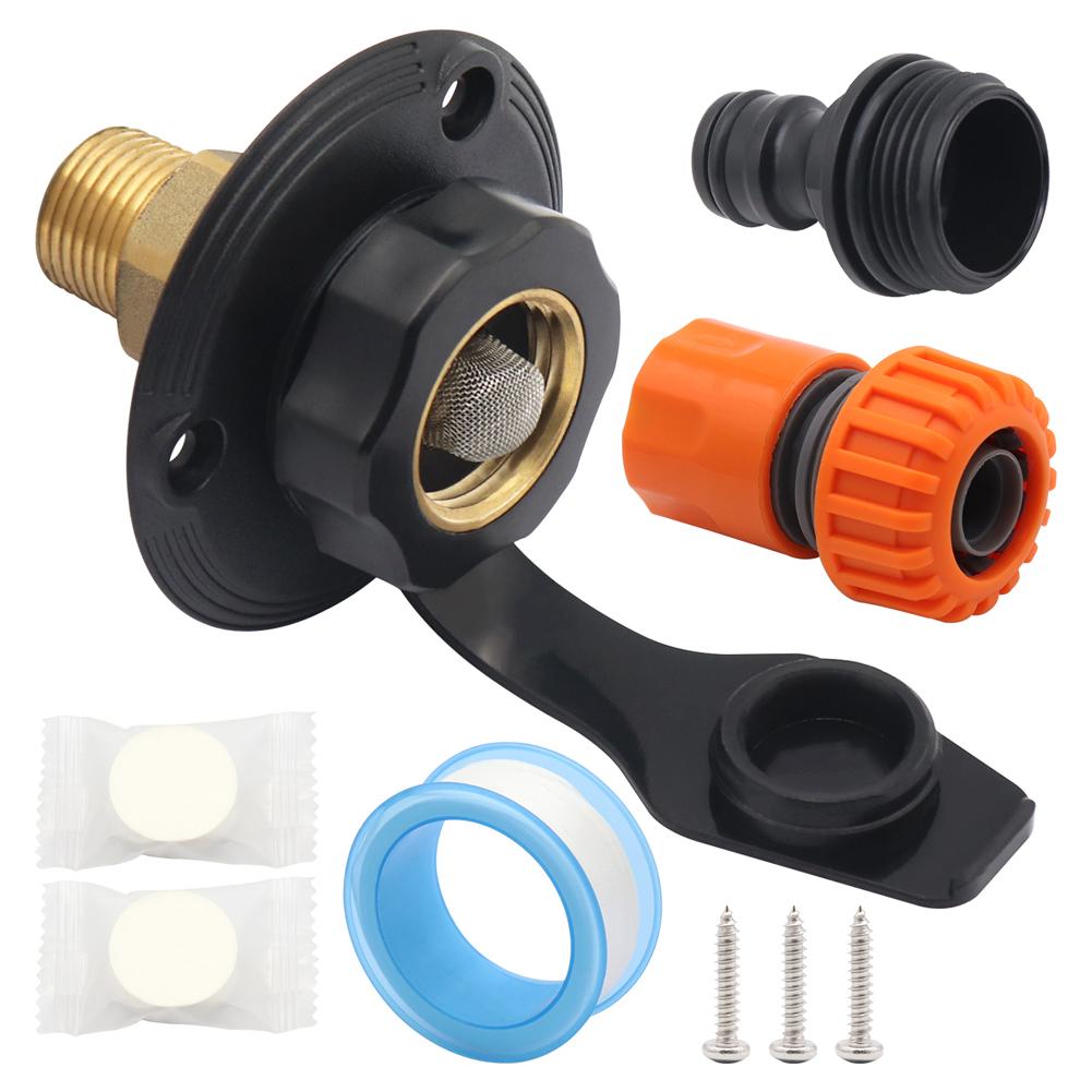 RV Water Inlet 3/4 NH Female To 1/2 NPT Male RV City Water Fill Inlet with Check Valve RV City Water Inlet for Camper Trailer чёрный