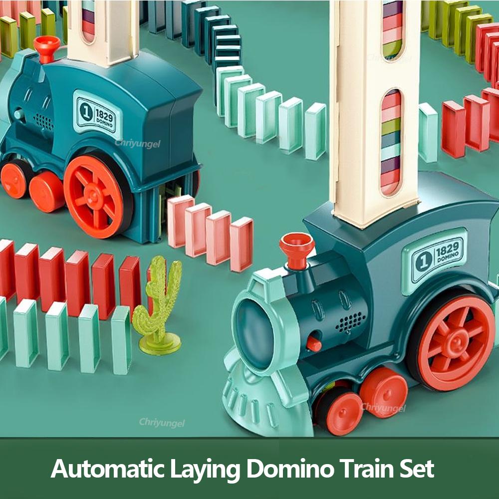 Domino Train for Kids Automatic Laying Electric Car Colorful Dominoes Set Brick Blocks Kits Games Educational Toys Girl Boy Gift