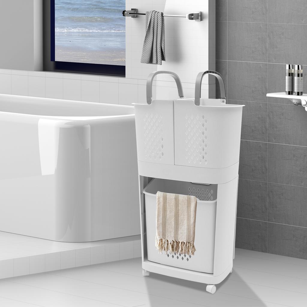 Plastic Household Laundry Basket Hampers Portable Laundry Hamper Clothes Basket, Dirty Clothes Washing Storage Cart with Wheels