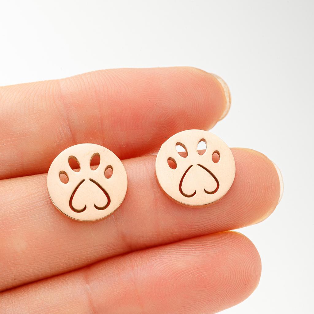 Cute Pet Dog Paw Print Stud Earrings Mini Golden Color Sweet Stainless Steel Ear Studs For Women Girls Fashion Zircon Gifts