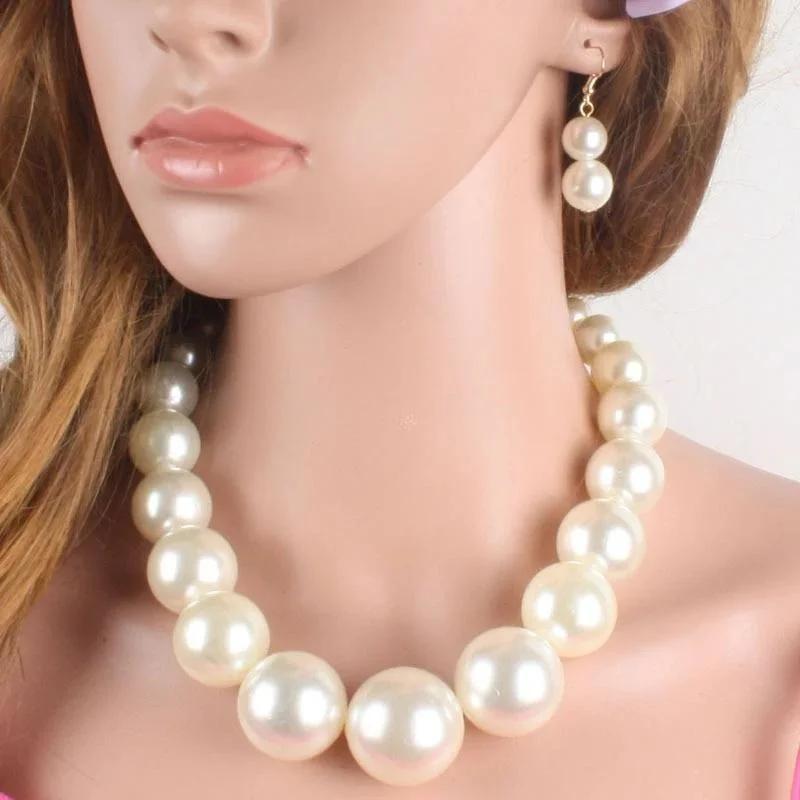 Luxury Round Big Simulated Pearl Necklace Earring Jewelry Sets for Women Statement Choker New Fashion Accessories Creative Gifts