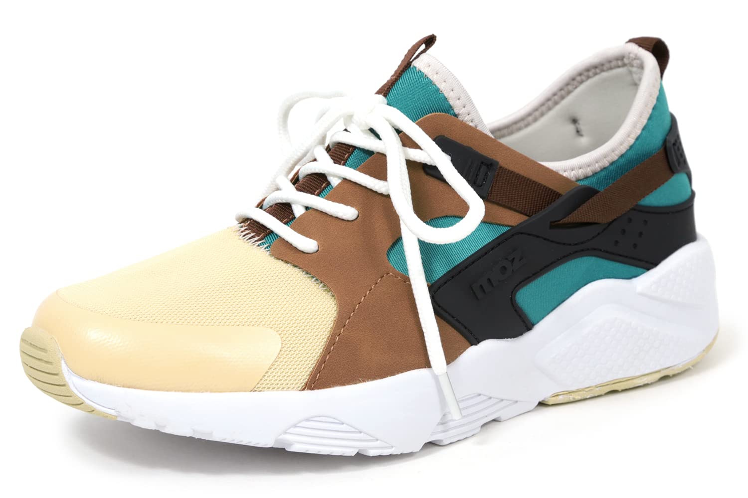 Mozu Mixed Stretch Athletic Size 24cm Women s Sneakers, Material, Lace-Up, Shoes, Beige/Green,
