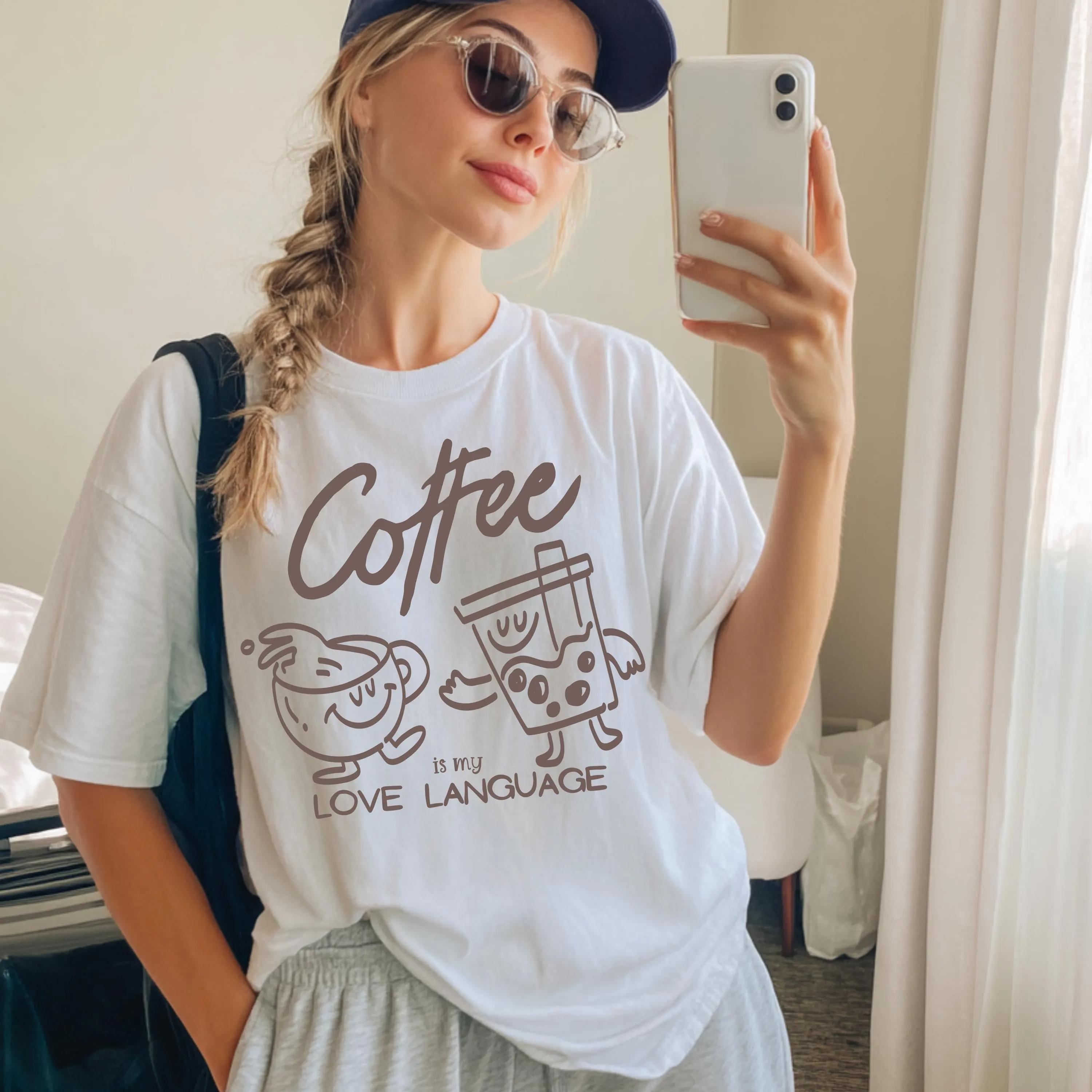 Plus Size Summer Womens Coffee Is My Love Language TShirt  Cotton Breathable Stylish Versatile Street Style Oversized XL