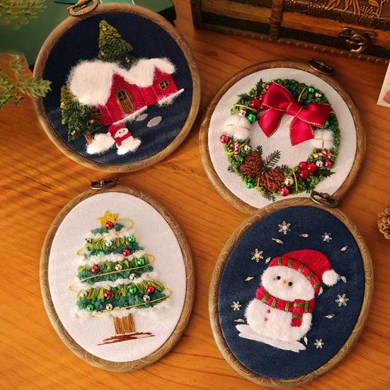 Light-up Christmas Embroidery Kit Snowman Christmas Tree Hand Embroidery Starter Kit with String Lights Hoop Threads Needles Fabric DIY Embroidery