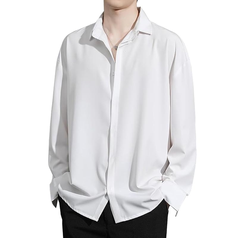 

[EASTEMPO] shirt men s spring long sleeve casual business Relaxing Fashionable Plain color large size (JP, alphabet, M, white)