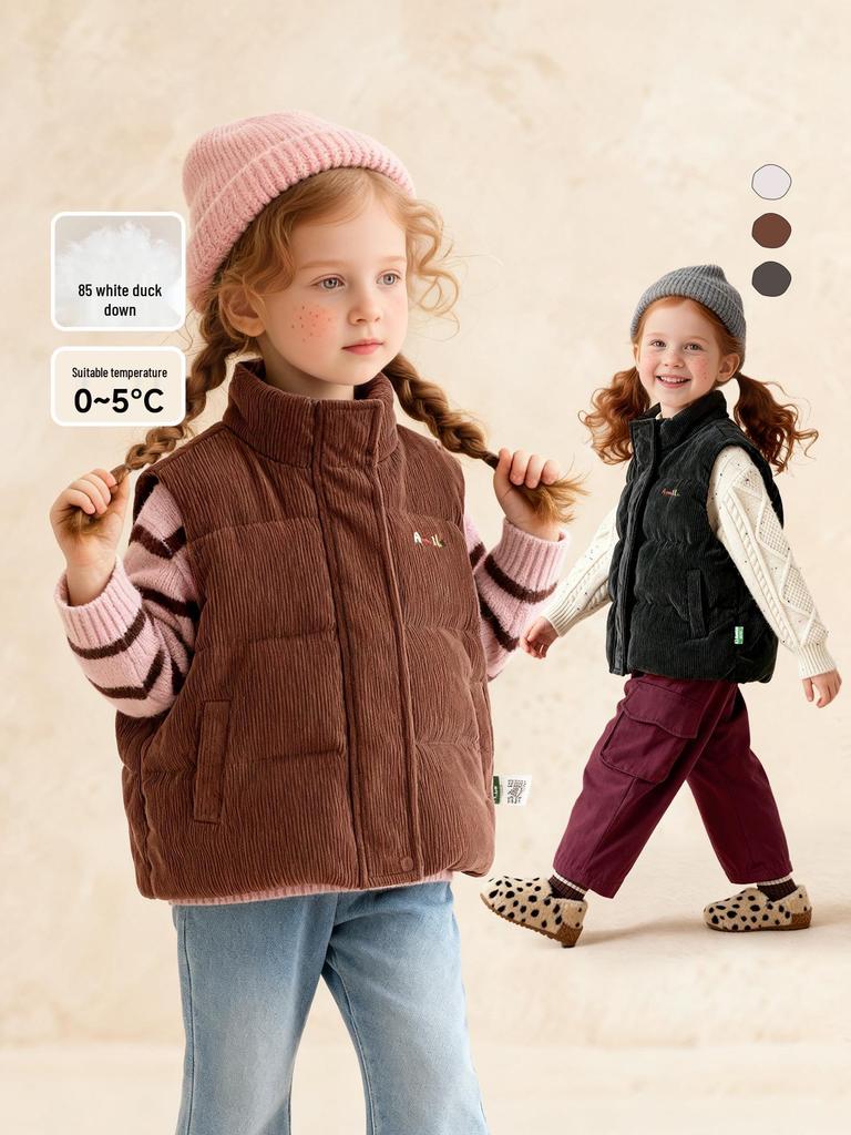 2025 Winter Kids' Thickened Corduroy Down Vest - Versatile and Warm for Boys and Girls