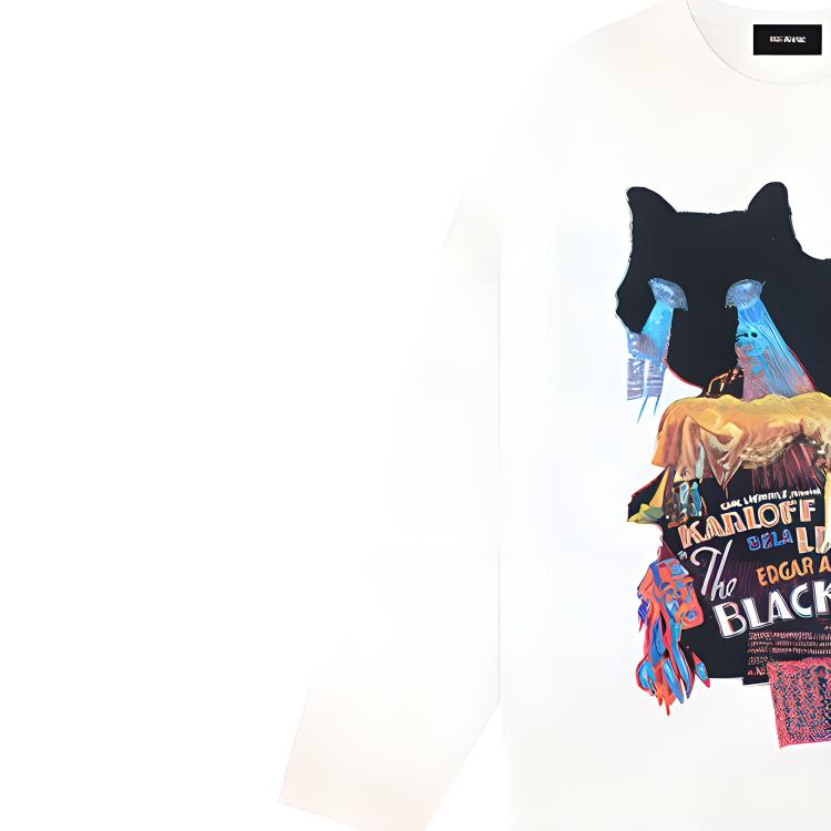 WE11DONE T-shirt Unisex Girocollo Manica Lunga con Fantasia Gatti FW23 Bianca WD-TT3-23-741-U-WH