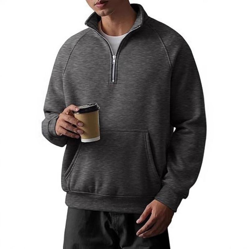 Men S Fleece Lined Hoodless Raglan Sleeve Half Zip Stand Collar Sweatshirt