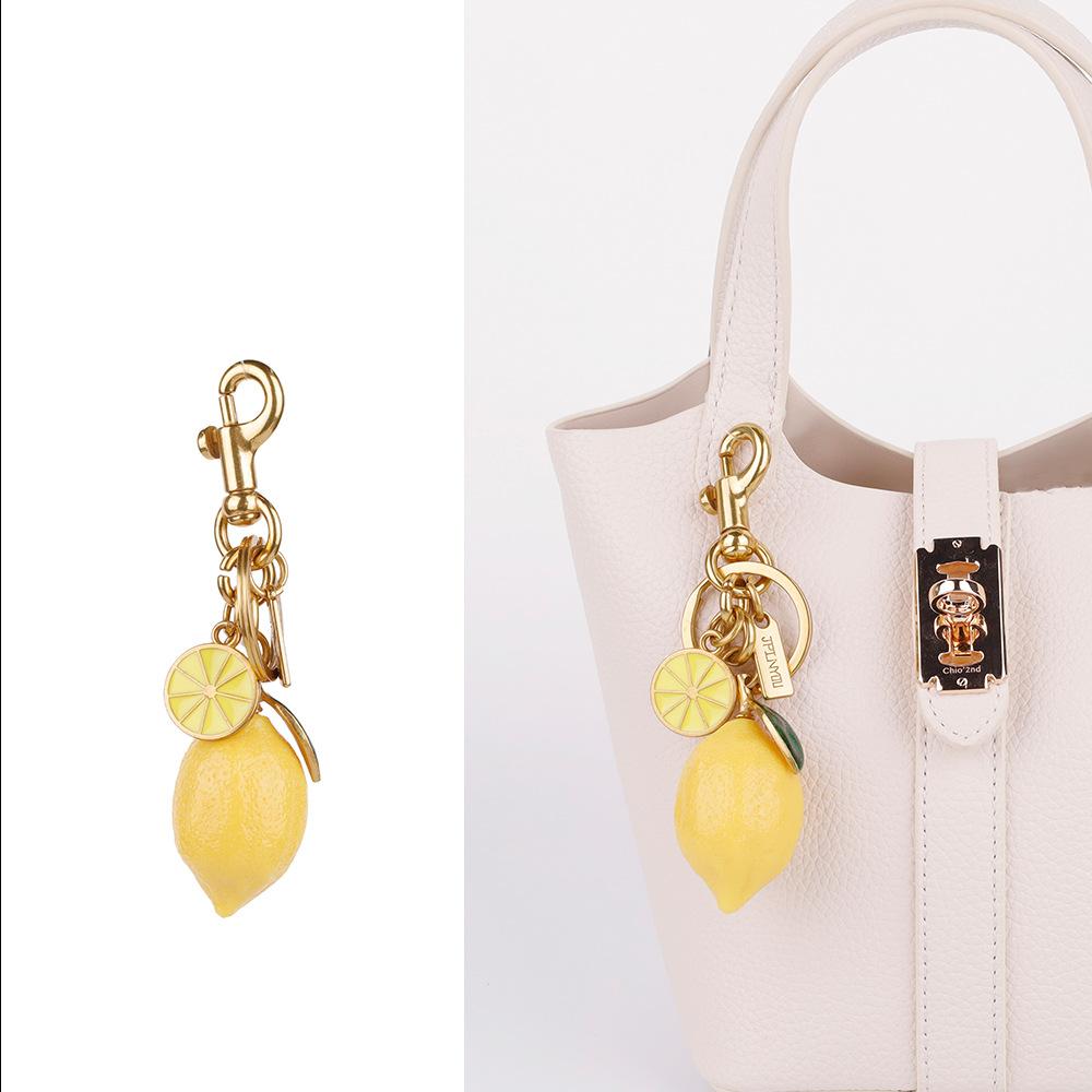 Little Lemon Rhinestone Keychain Trendy Design Creative Artificial Fruit Cute Women's Bag Pendant Car Keychain Ring Cartoon Gift