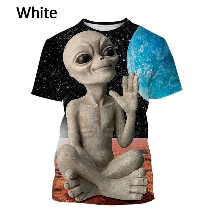 Fashionable New Casual Short Sleeved Alien Fun Pattern Men's T-shirt Alien 3D Printed Street Round Neck Short Sleeved Top