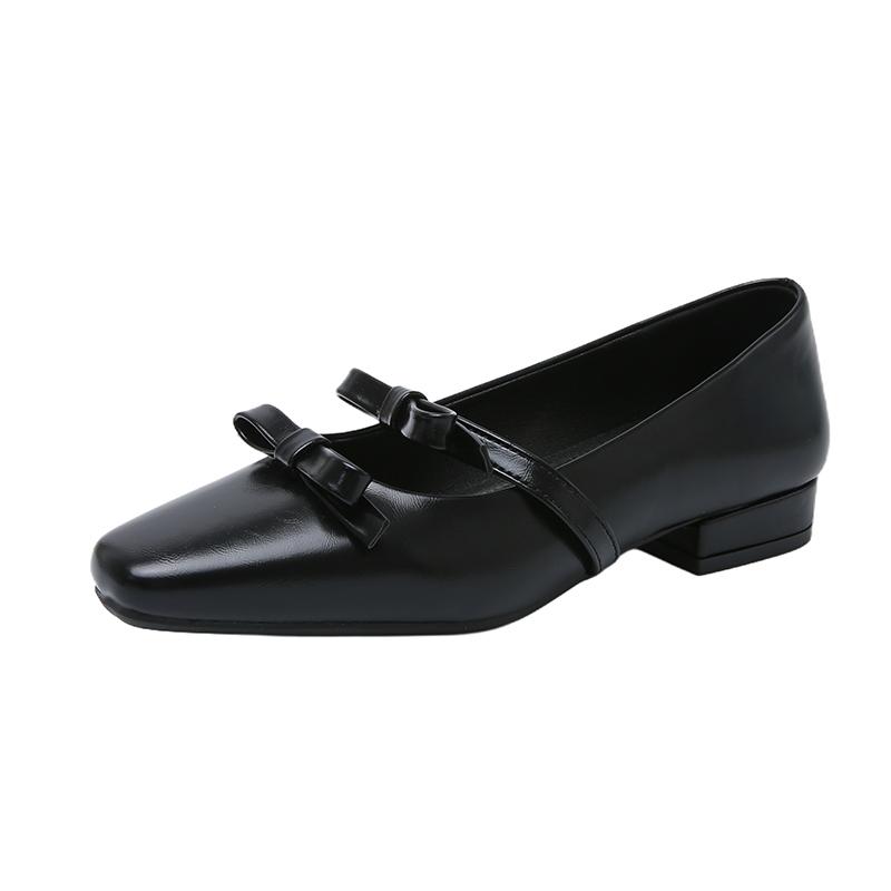 Fashion Elegant Bowknot Leather Ballet Flats Woman Premium Low Heel Mary Jane Shoes Ladies Brand Design Casual Bows Shallow Loafers