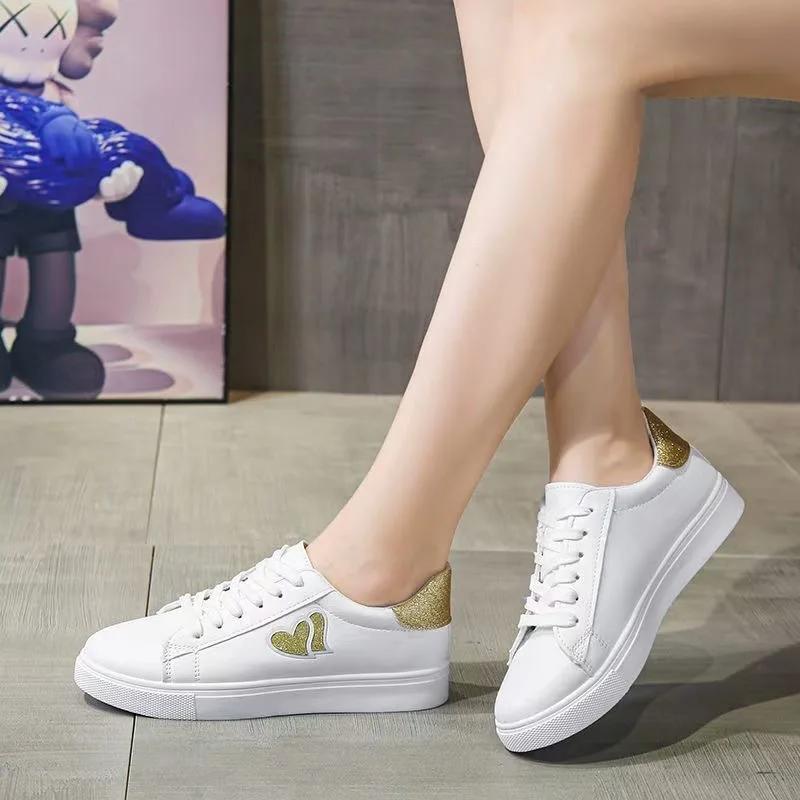 Women's Shoes New Fashion Golden Love Small White Shoes Women Lace-up Comfortable Women's Casual Single Shoes  De Mujer