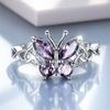 Cute Female Purple Zircon Stone Cute Butterfly Ring Silver Color Cross Engagement Charm Wedding Jewelry For Women