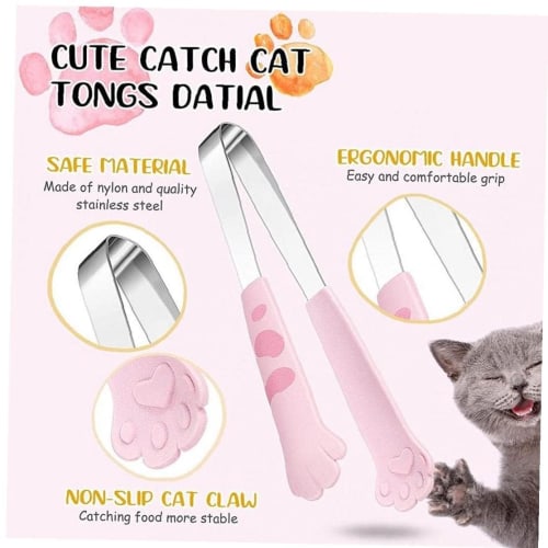Froiny Cat Paw Food Tongs, Heat-Resistant Stainless Steel BBQ Tongs, Cute Design, Set of 2