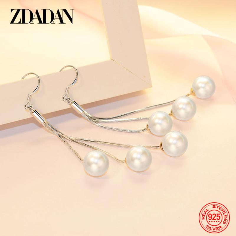 925 Sterling Silver Long Tassel Pearl Dangle Earrings for Women Fashion Wedding Party Jewelry Gift