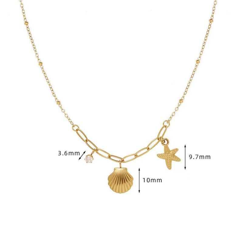Luxury Gold Shell Starfish Rhinestone Necklace Women Collarbone Chain Short Style Jewelry