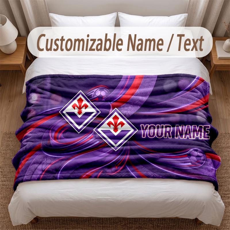 Fiorentina FC Printed Flannel Blanket Custom Name Text Soft Warm Throw For Bedroom Holiday Gift