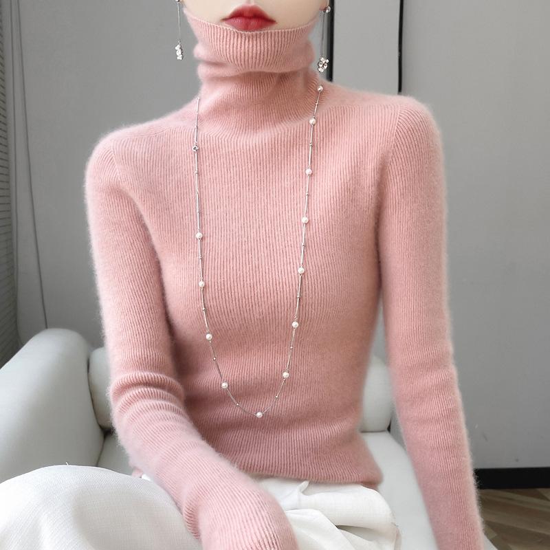 

Женский свитер из 100% шерсти с высоким воротником, облегающего кроя - Пуловер из эластичного кашемира для осени/зимы 2XL (66-75 kg)