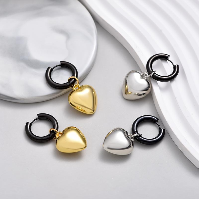 Stainless Steel Hoop Acrylic Heart Pendant Earrings For Women Statement Solid Circel Gold Silver Black Color Earrings Jewelry
