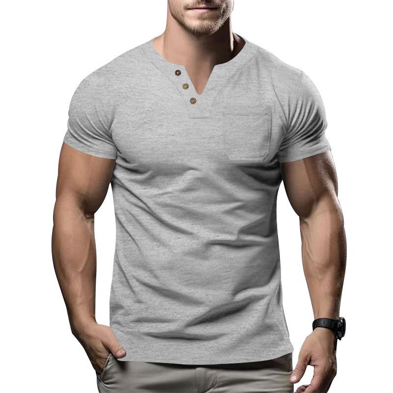 Summer New Short-sleeved Men s T-shirt Cross-border Slim Casual Men s V-neck Short-sleeved T-shirt Tops M светло-серый 2700₽