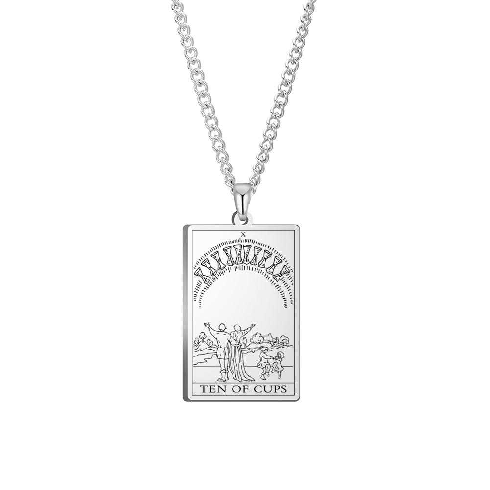 Dawapara The Suit of Cups Tarot Cards Link Chain Pendant Necklace Vintage Amulet Necklaces Men Women Stainless Steel Jewelry