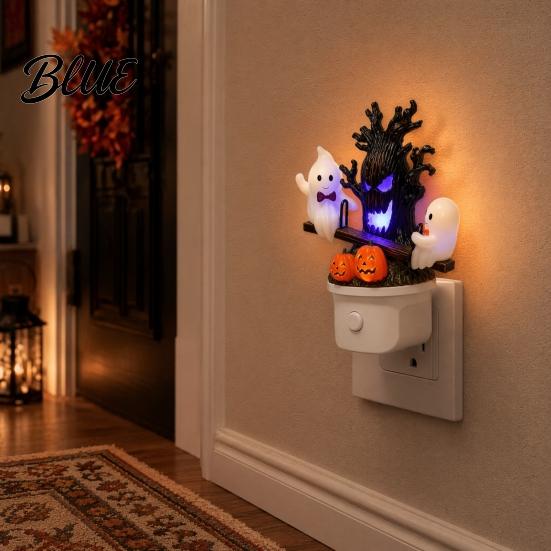Halloween Seesaw Motion Decor Animated Ghosts Night Light Plug-in Lamp with Kids Bedroom Light Moving Figurines Spooky Glowing for Room Party