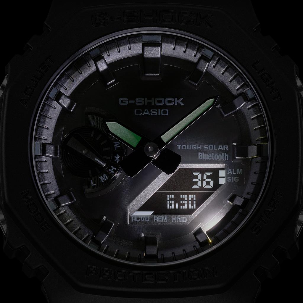 Casio G-Shock Hachioji Octagonal Carbon Fiber Core Solar Powered Quartz Watch Resin Strap Men watches Black GA-B2100-1A1PR