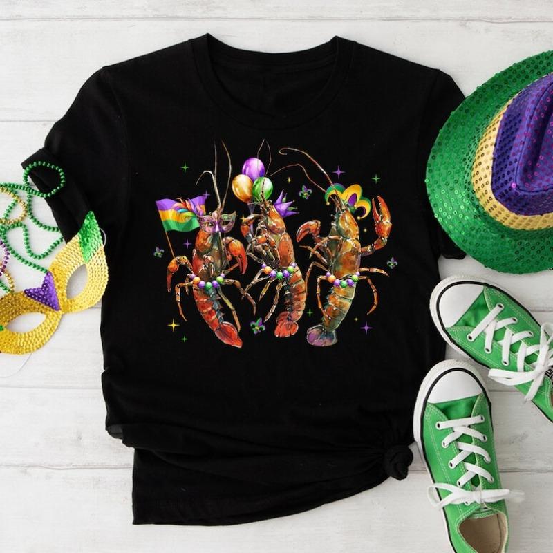 

Mardi Gras Crawfish TShirt Dancing Louisiana Lobsters Graphic T Shirts Women Clothing Vintage Clothes Y2k High Quality Cotton 3XL