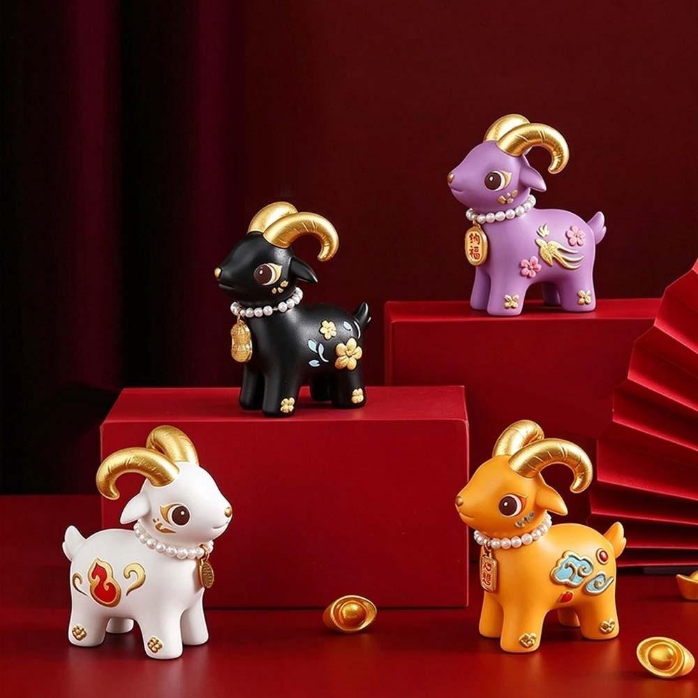 Vibrant Colors Miniature Sheep Figurine Golden Horns Zodiac Animal Statue Culture Collectors