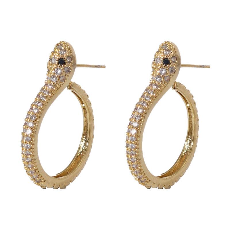 High-End Local Snake Earrings, Popular Earrings, Women'S Fashion Micro-Inlaid Zircon Exquisite Light Luxury Earrings