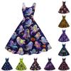 Women's Halloween Print Dress Spaghetti Strap Off Shoulder Sleeveless A Line Midi Dress Casual Party Dress