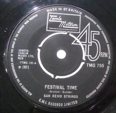 7inch Record SAN REMO GOLDEN STRINGS - Festival Time TMG795 Tamla Motown 1971 UK Soul/Funk Used