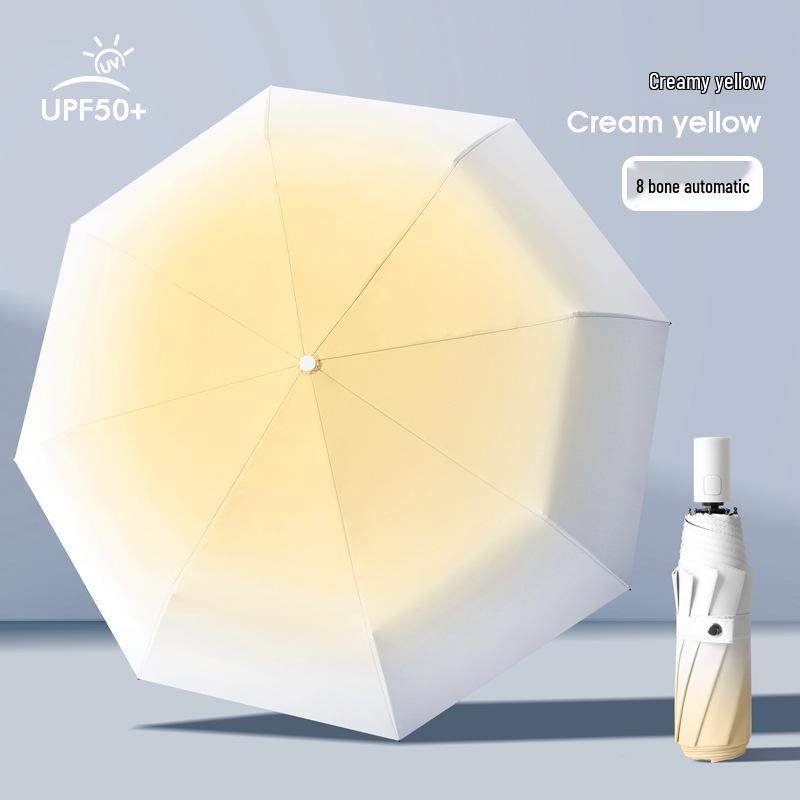 12-Rib Automatic Folding Gradient Sun & Rain Umbrella, Black Glue Anti-UV Protection