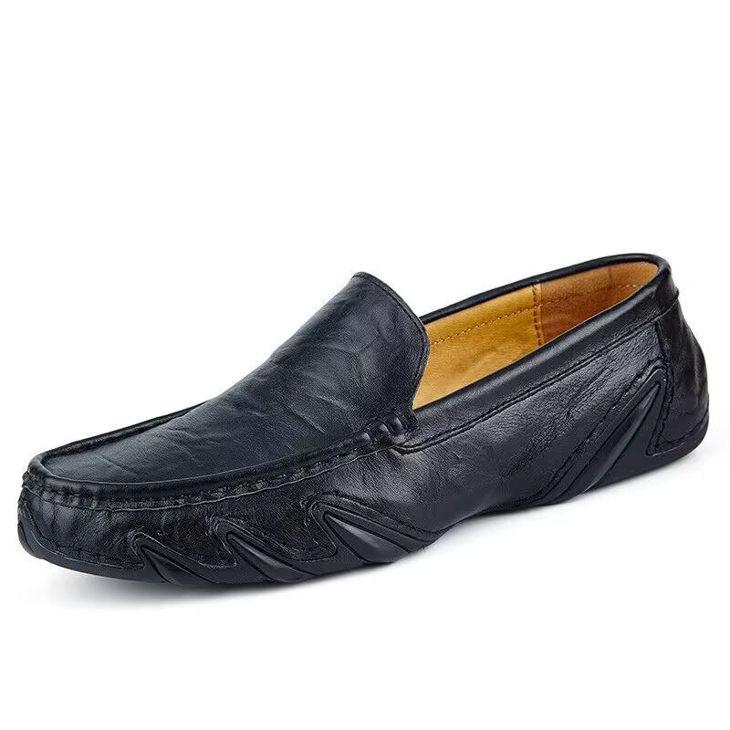 

Men Leather Shoes Outdoor Comfortable High Quality Fashion Soft Homme Ankle Non-slip Flats Casual Moccasin Handmade 38 чёрный