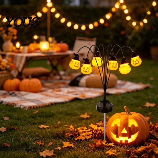 Festive Outdoor Yard Ornaments Solar Pumpkin Halloween Light, LED Scary Jack-o-Lantern Swaying Garden Stake Decorative Stakes for Waterproof