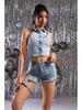 European & American Style High-Waisted Ripped Chain Skinny Jeans/Shorts for Women.