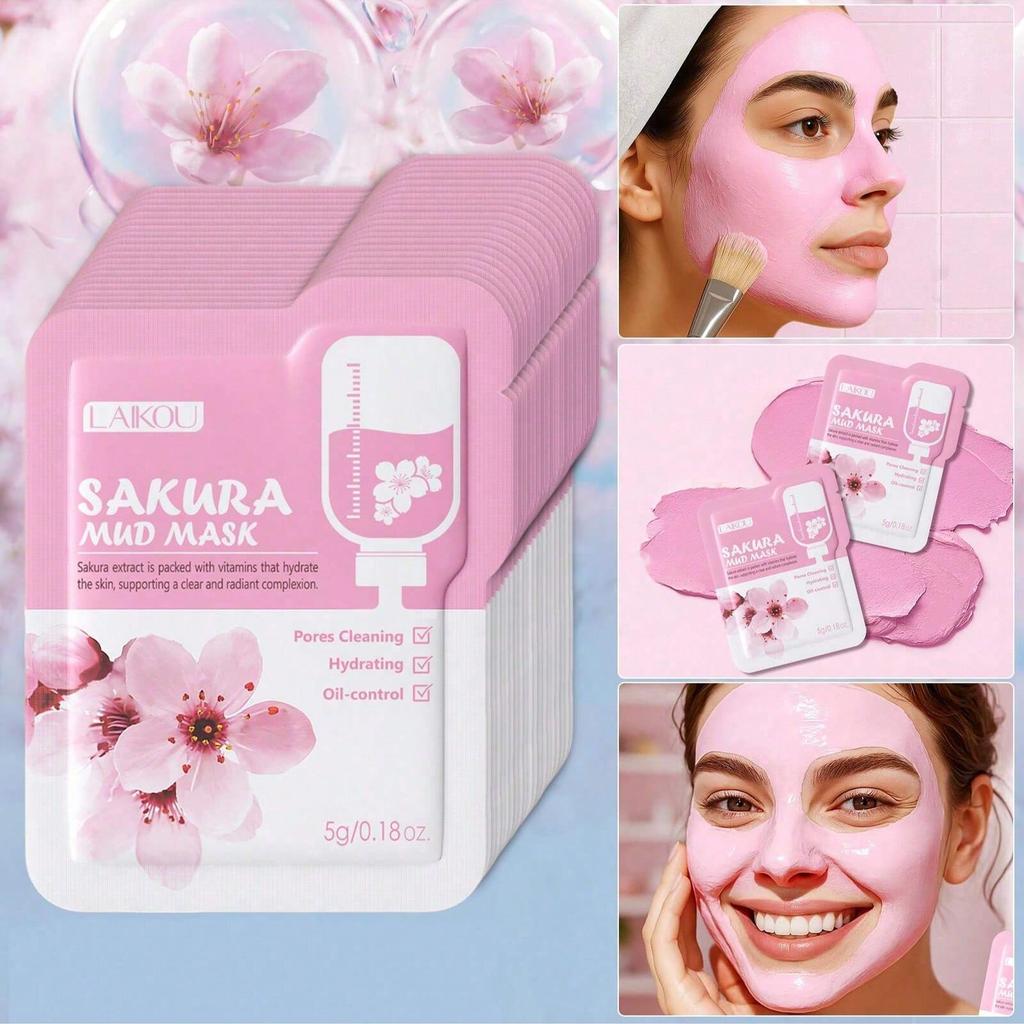 50pcs Sakura Face Mask, Apply Mud Mask, Cleanse, Control Oil, Moisturize & Soothe, Brighten Complexi